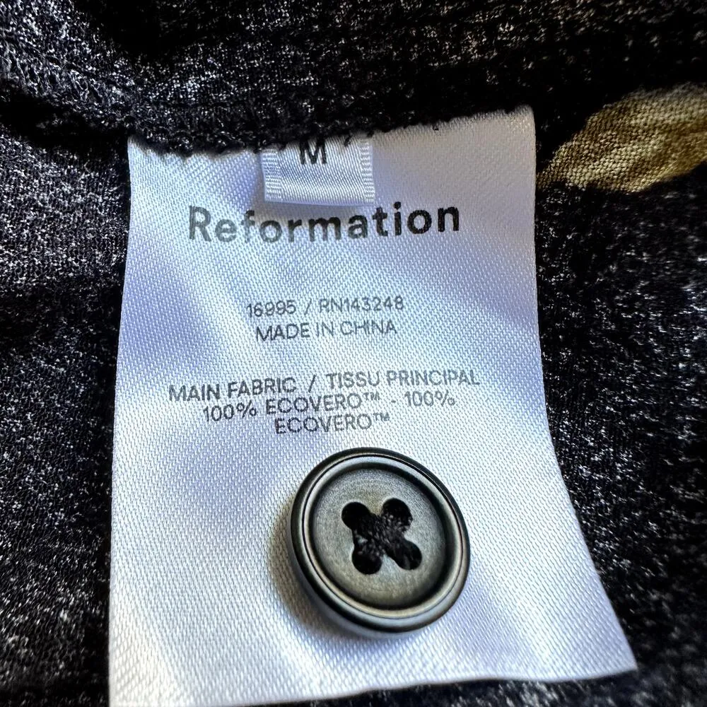 Reformation Johanne Mini Dress A-Line Swing Floral Collared Button Down Black M - Image 2