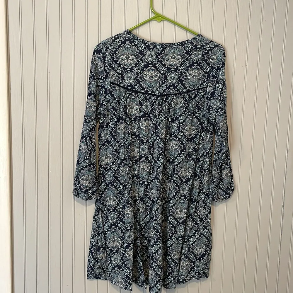 American Eagle Outfitters Blue & White Pattern Long Sleeve Dress | Medium - Image 5