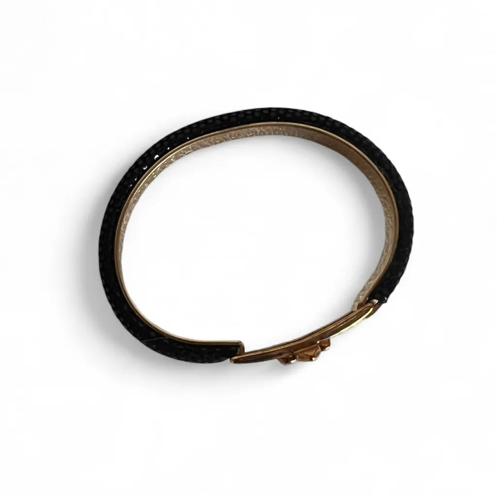 Italian Fleur de Lis 24KT Gold Plated Bangle Bracelet Black - Image 3