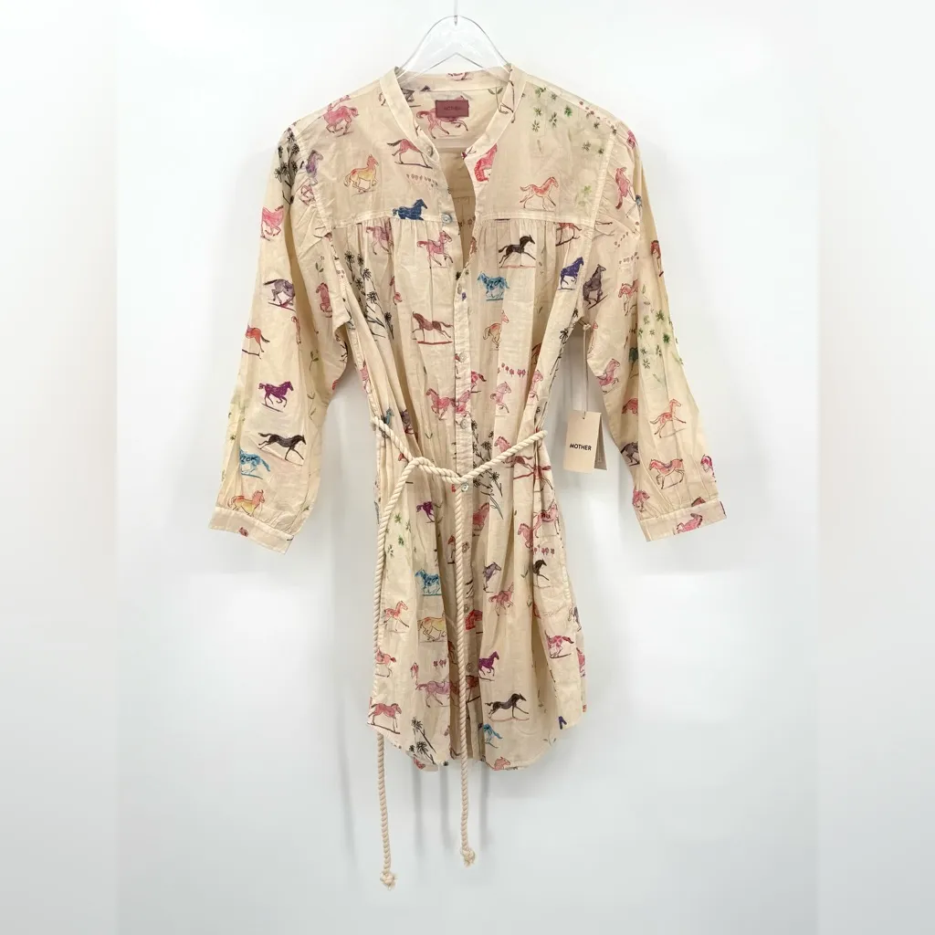 MOTHER The New To Town Shirt Dress Mini Cotton Goodbye Horses Size Small NEW - Image 5