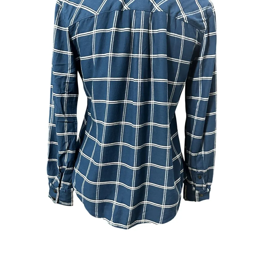 Draper James Button Up Shirt Plaid Pattern Cuff Round Hem Long Sleeves Blue W 2 - Image 6