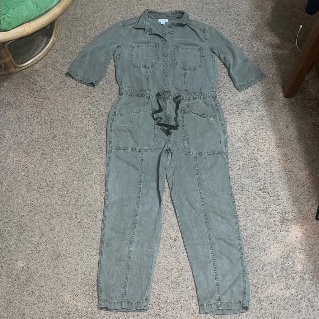 Sundance Wayside Jumpsuit Vintage Wash Roll-Tab Straight Leg Green Petite‎ Small - Image 4