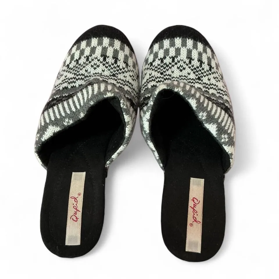 Qupid Fair Isle Knit Clog Heels Studded‎ Wood Platform Black Heel Mules - Image 4