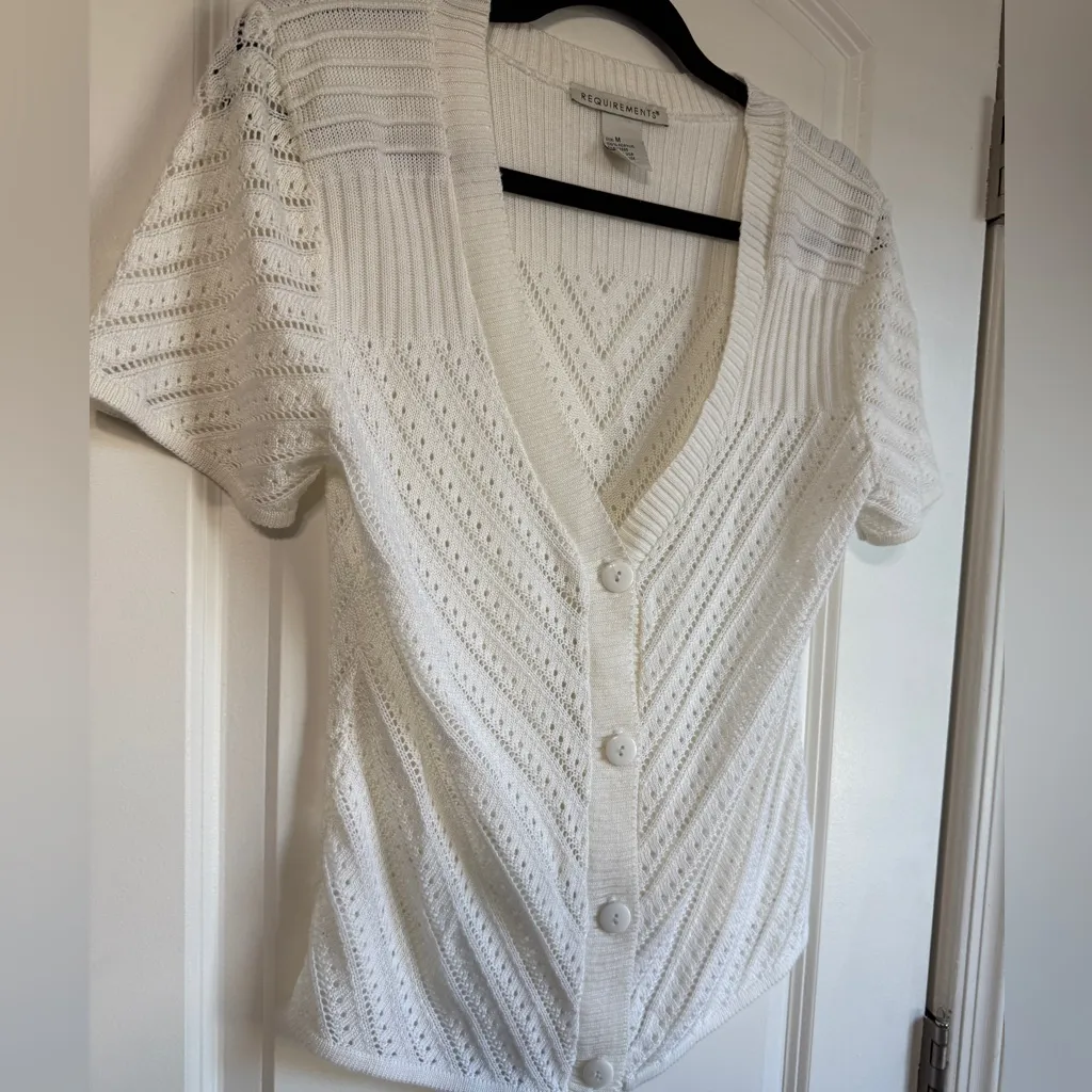 Requirements vtg y2k Ivory Knit Button-Up Cardigan short sleeve womens small - Image 3