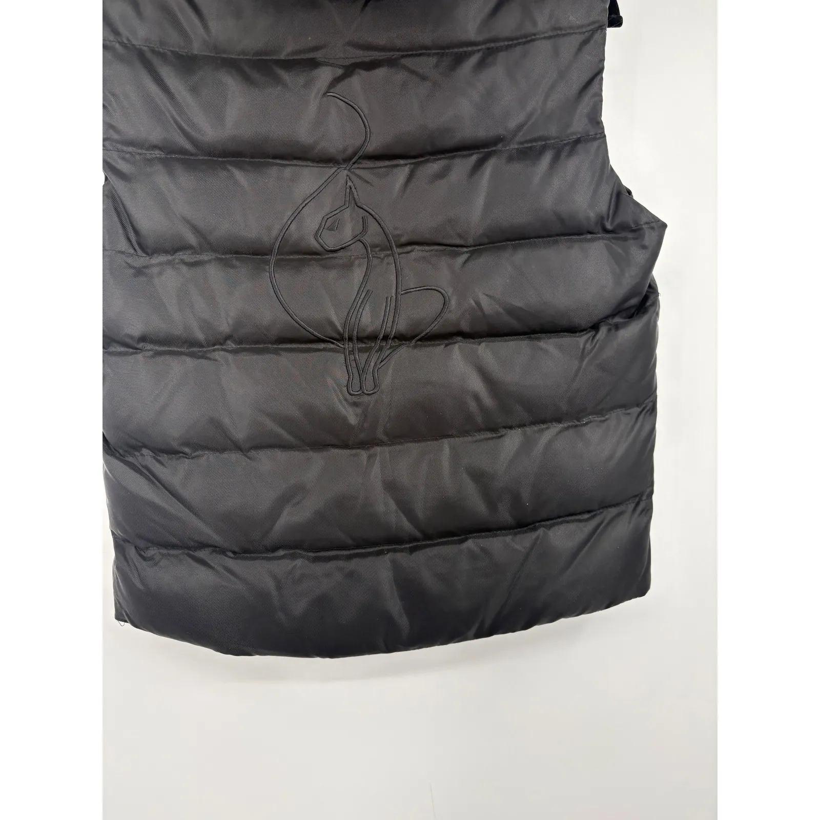 Baby Phat Quilted Puffer Vest Hooded Faux Fur Trim Leopard Lined Black M - Image 8