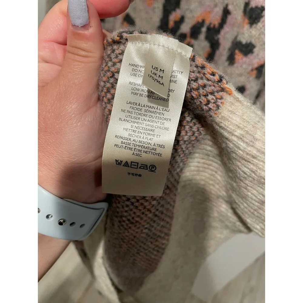 Anthropologie leopard print gray wool cowlneck sweater medium - Image 6