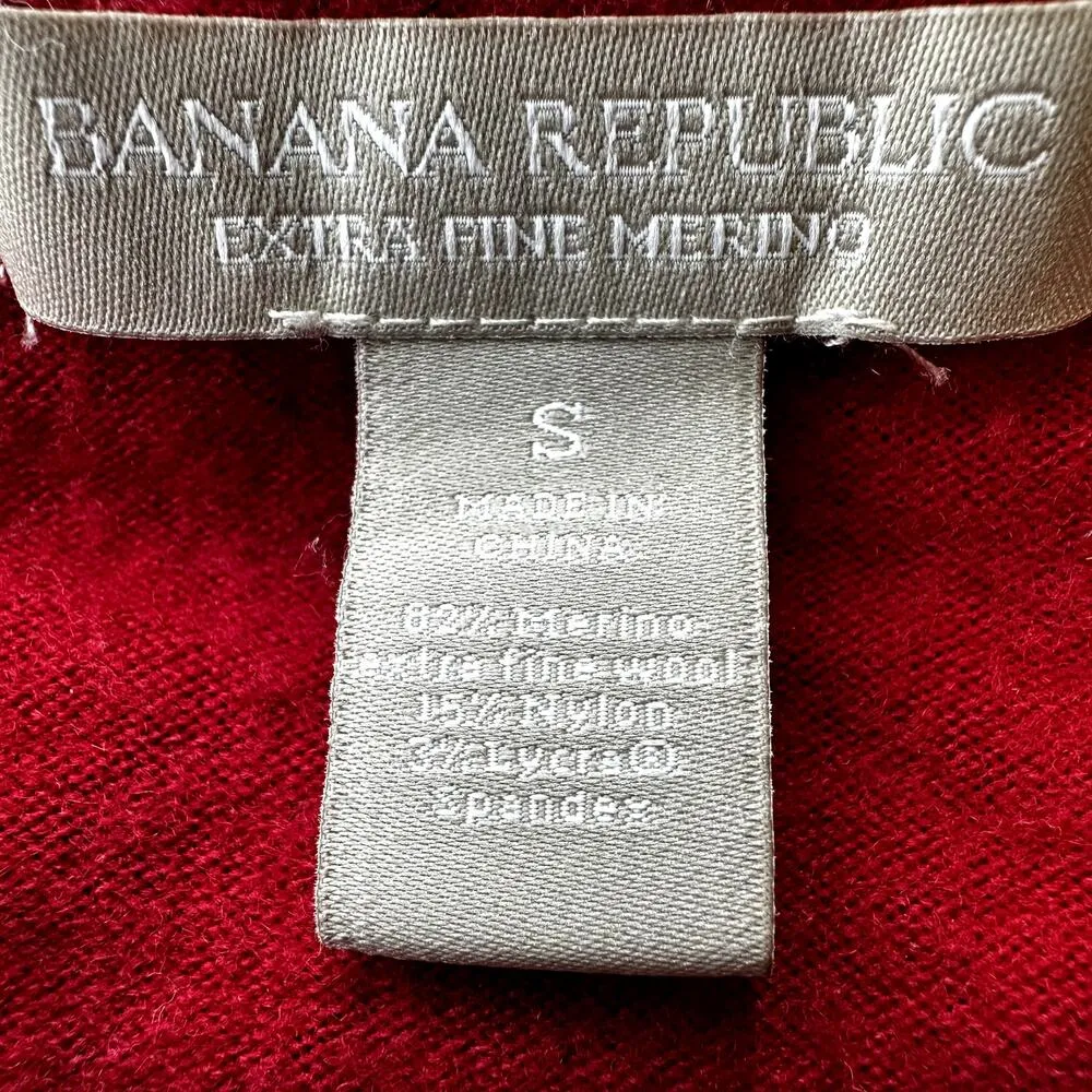 Banana Republic Anna Cardigan Merino Wool Sweater Button Down Rib Trim Red Small - Image 3