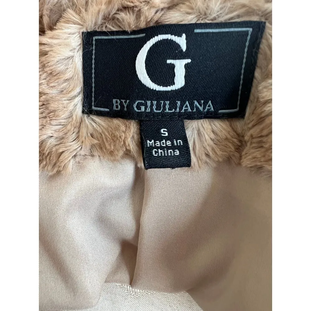 G by Giuliana Faux Fur Vest High Low Drape with Pockets Small Brown - Image 5