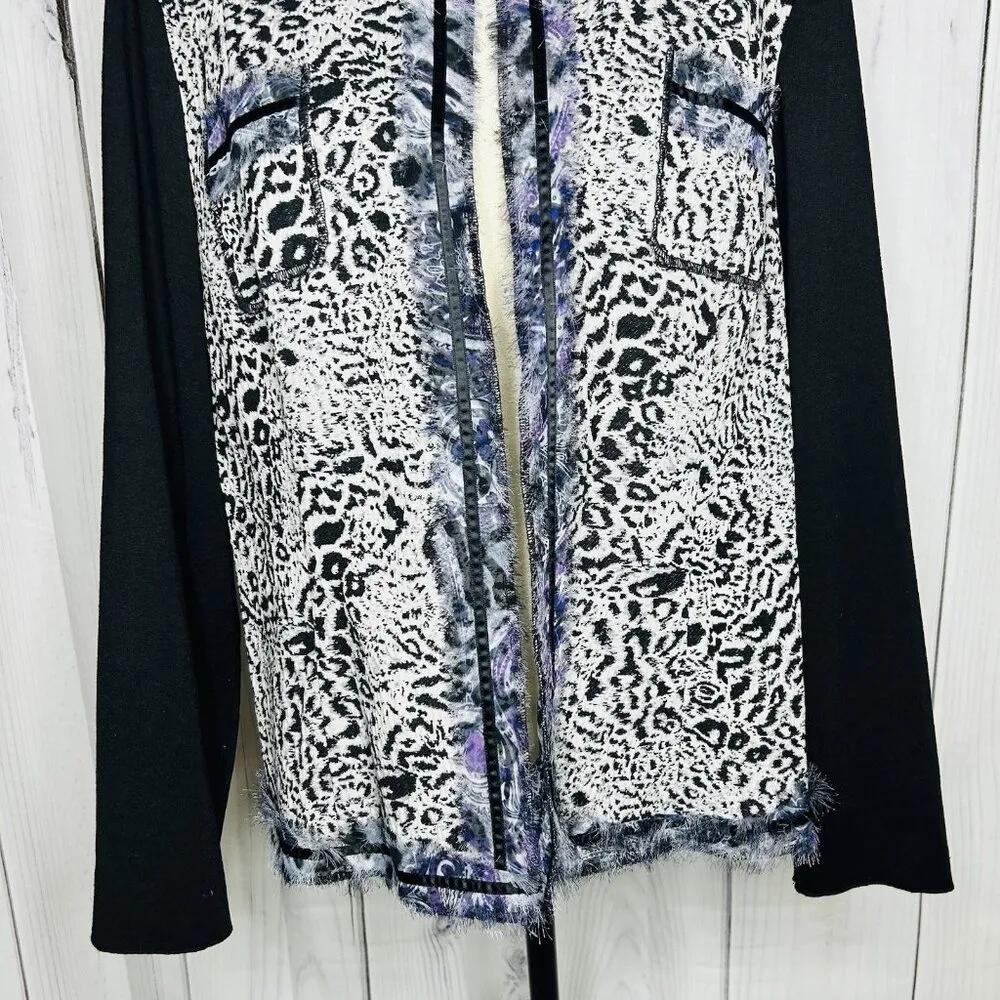 Chico's Women Leopard Black & Purple Open Front Long Sleeve Blazer Sz XL (3) - Image 3