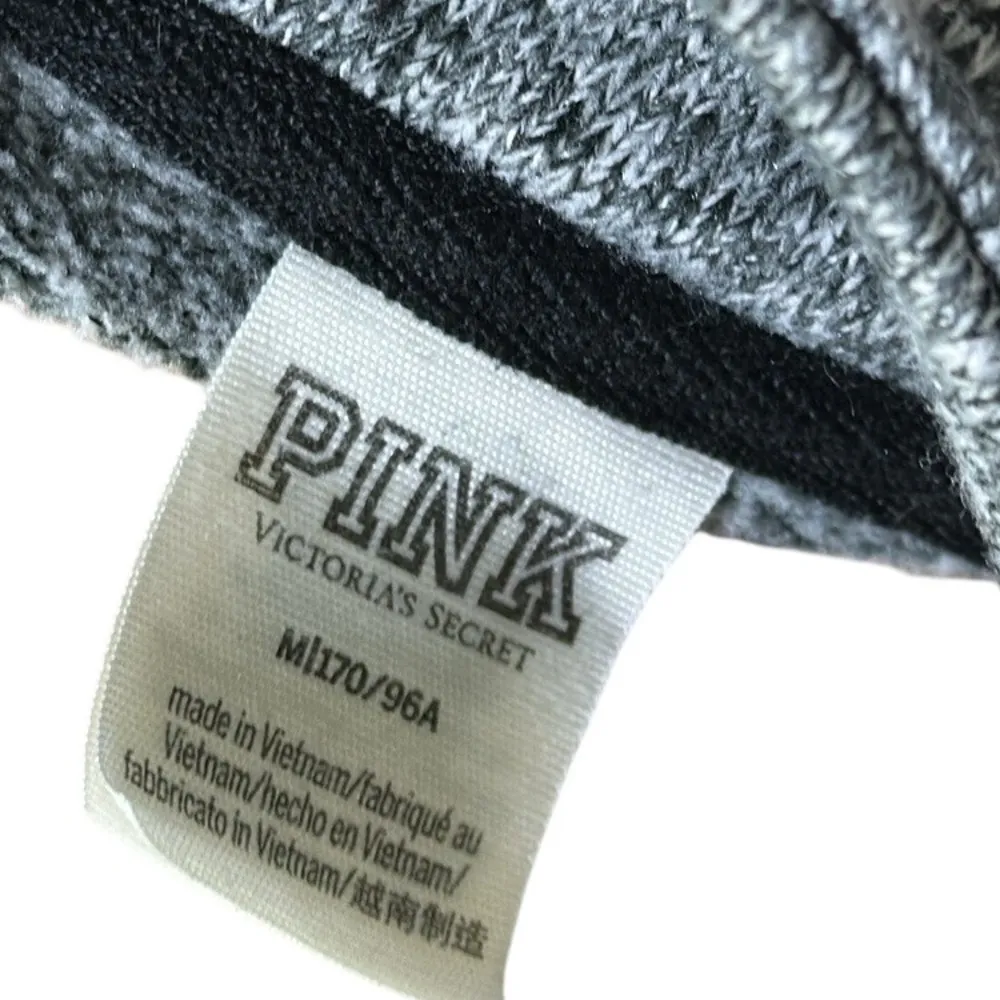 Victorias Secret PINK Heather Gray Quarter Zip Kangaroo Pocket Knit Sweatshirt M - Image 12