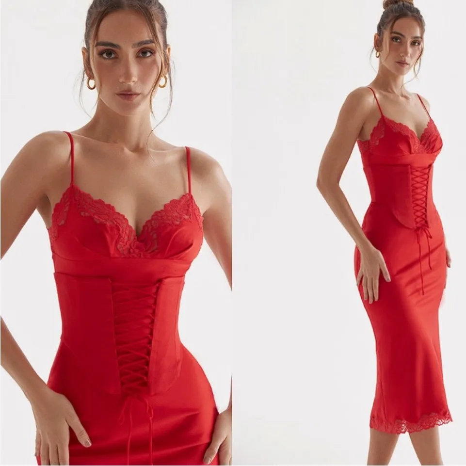 HOUSE OF‎ CB S D-DD 'Salma' Red Rose Satin Slip Dress NWOT - Image 3