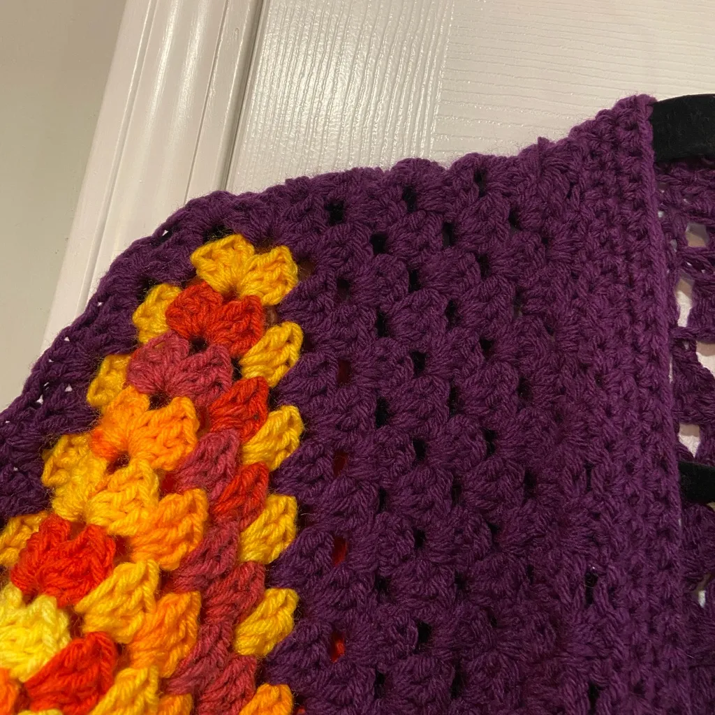 Handmade Crochet Granny Square One Size Cozy Cardigan Boho Chunky Knit Sweater - Image 5