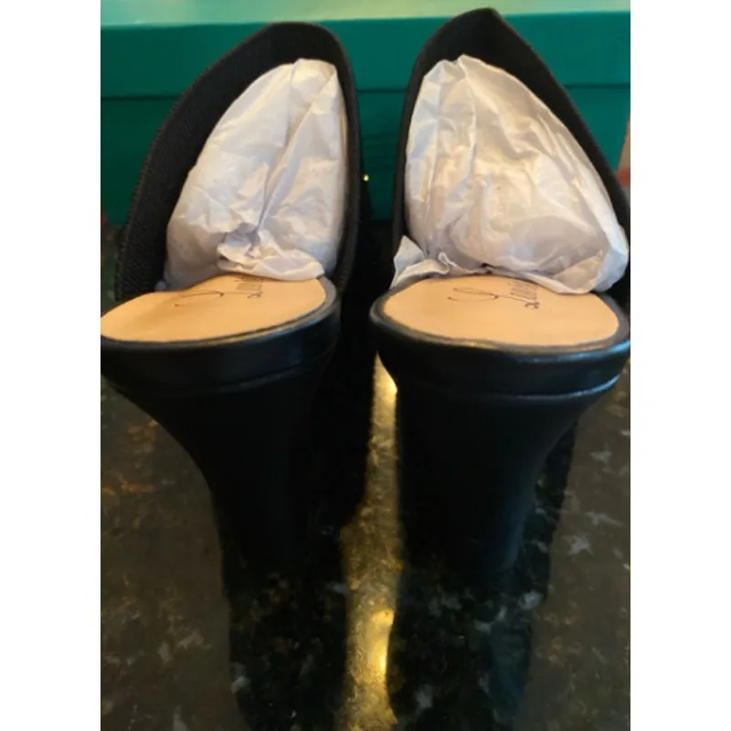 Brand New Lauren Lorraine Womens Size 7 Martha Black Rhinestone wedge slides - Image 4