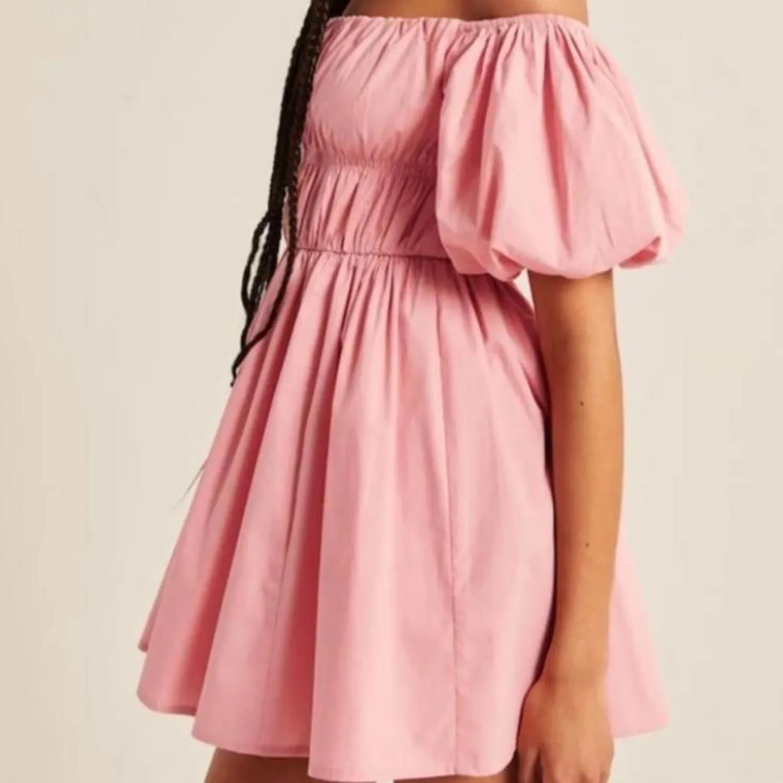 Abercrombie & Fitch Off-The-Shoulder Puff Sleeve Mini Dress Pink Women’s Medium - Image 15
