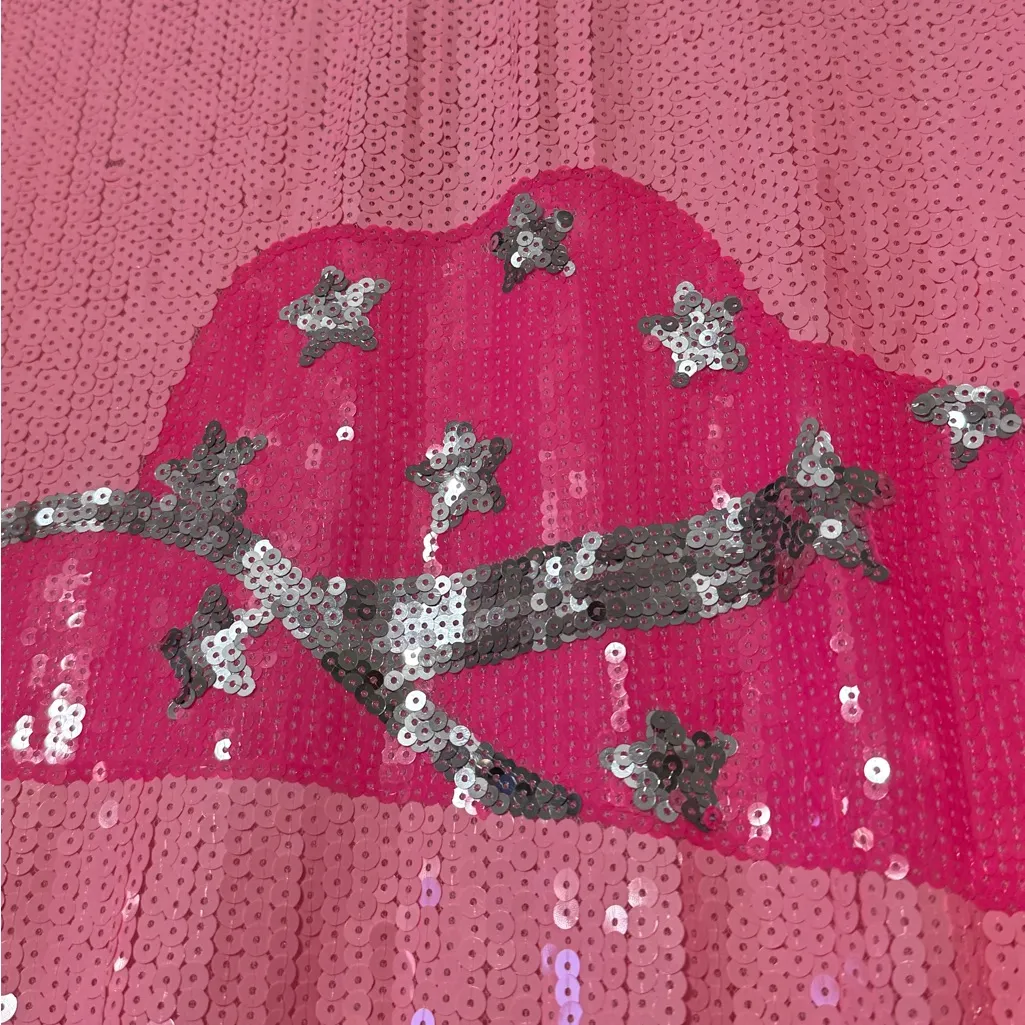 Mainstrip size large Western Nashville cowboy hat tunic top pink sequins flaw Silver - Image 2