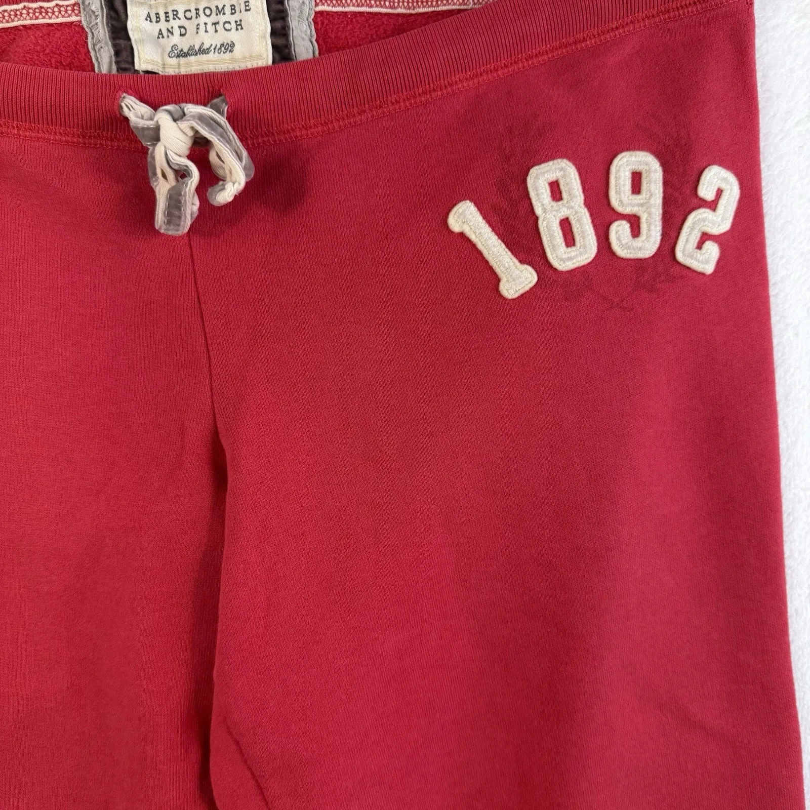 VTG Y2K Abercrombie & Fitch Large Joggers Sweatpants Patch Spellout Low Rise Red - Image 4