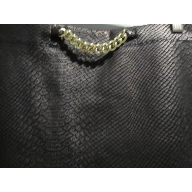 Marc New York Andrew Marc Black Snakeskin Pencil Skirt Faux Leather, Gold Chain - Image 2