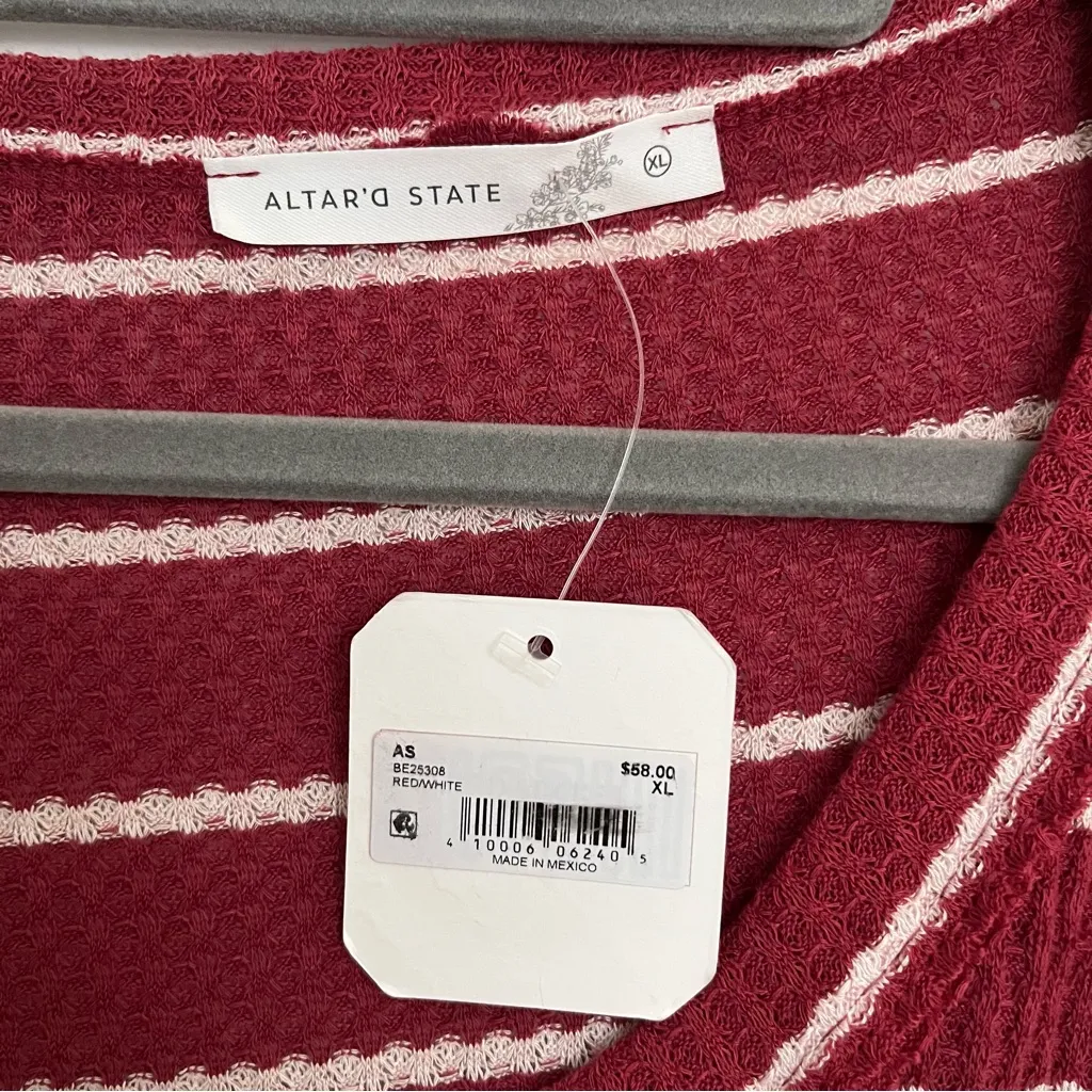 NEW Altar’d State White And Red Thermal Striped Sweater Top Size XL NWT - Image 5