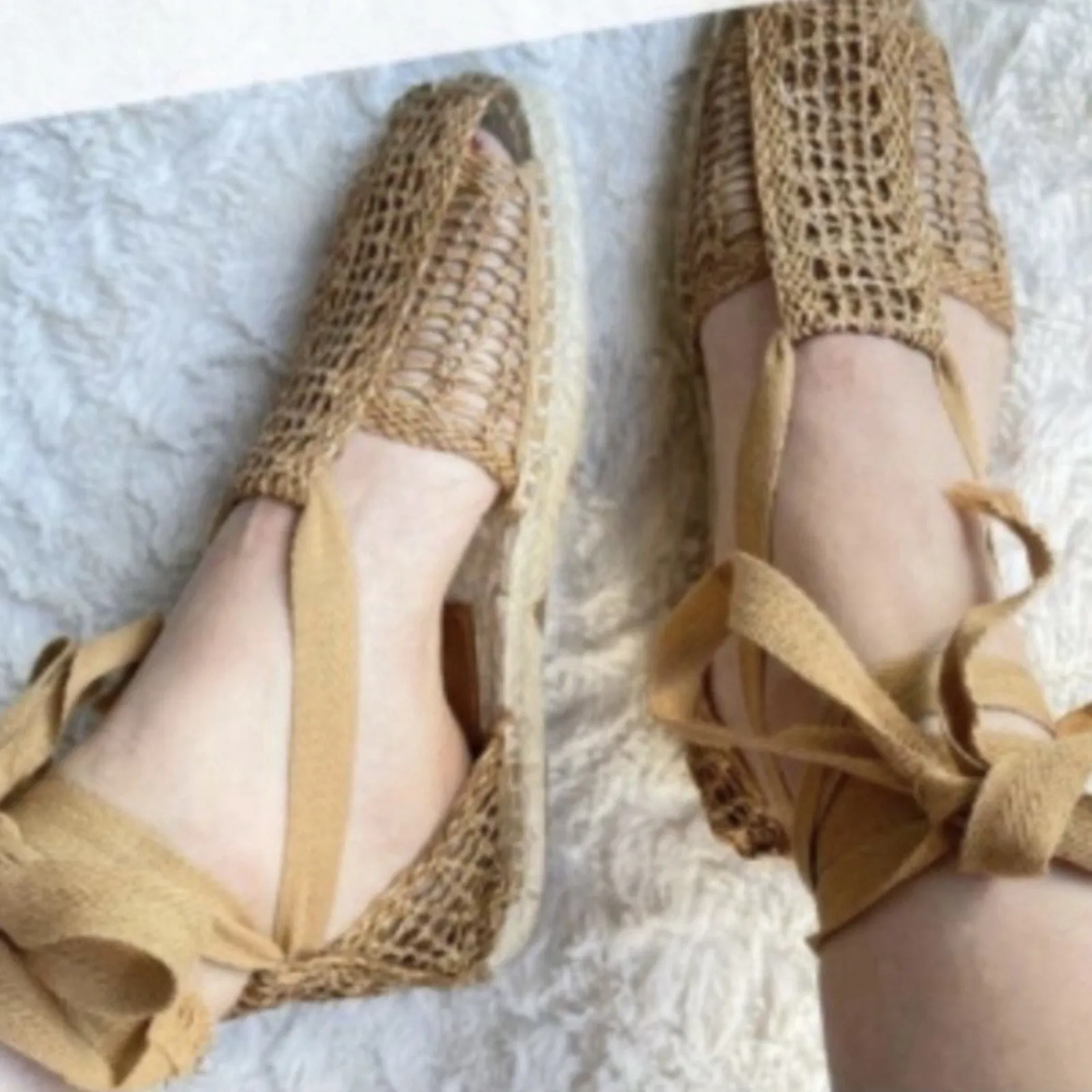 NWT Zara Woven Gladiator Lace Up Brown Espadrille Sandals - Image 9
