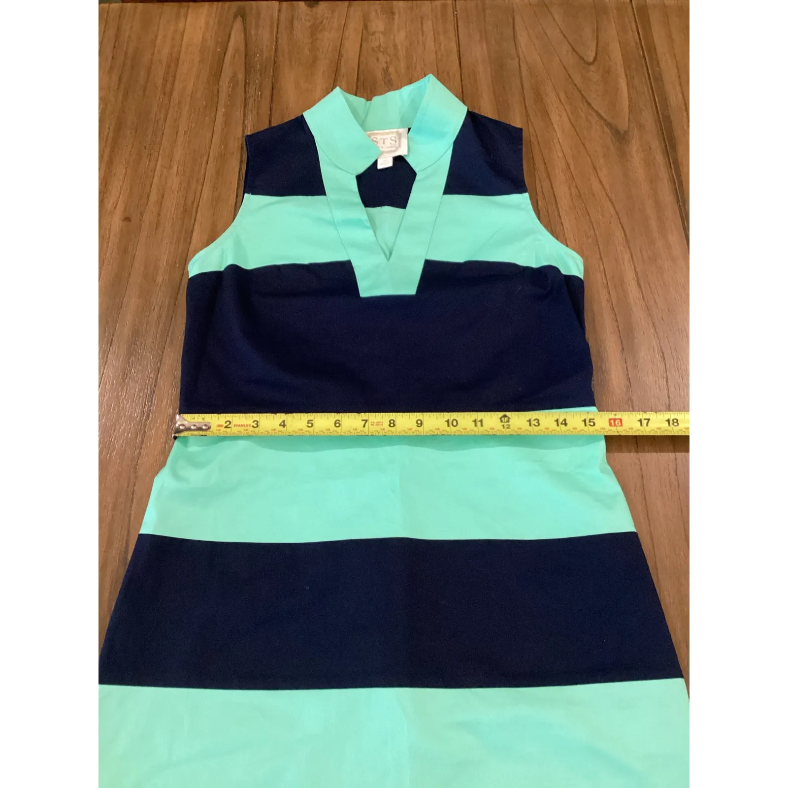 Sail to Sable stripe sleeveless cotton shift mini dress navy cabbage green xs - Image 7