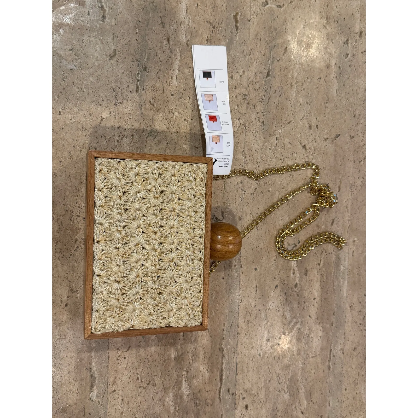 Catarina Mina Revela Clutch Wood Bag Crochet Natural Fiber Chain Hand Made Brown - Image 3