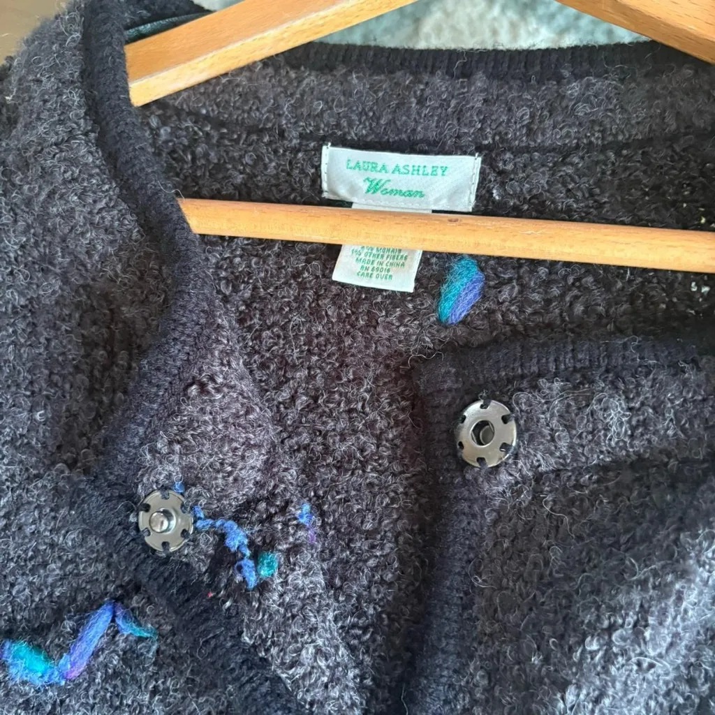 Laura Ashley  gray zig zag chunky knit mohair button front cardigan sweater 1X - Image 7