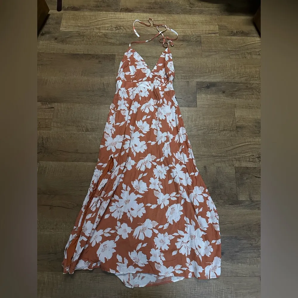 Lulus Follow the Summer Orange Floral Print Halter Midi Dress - Image 4