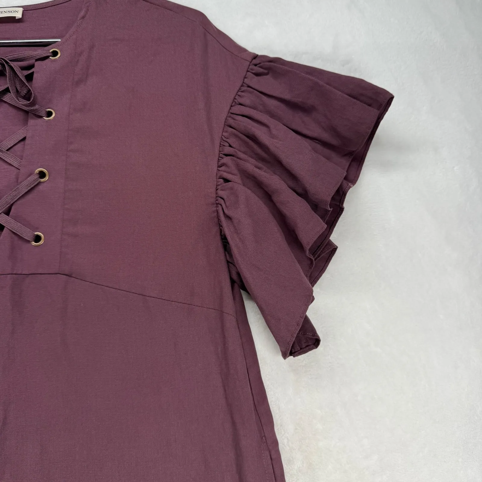 Ulla Johnson Mini Dress Lace Up Ruffle‎ Sleeve Tencel Blend Casual Size 2 - Image 4