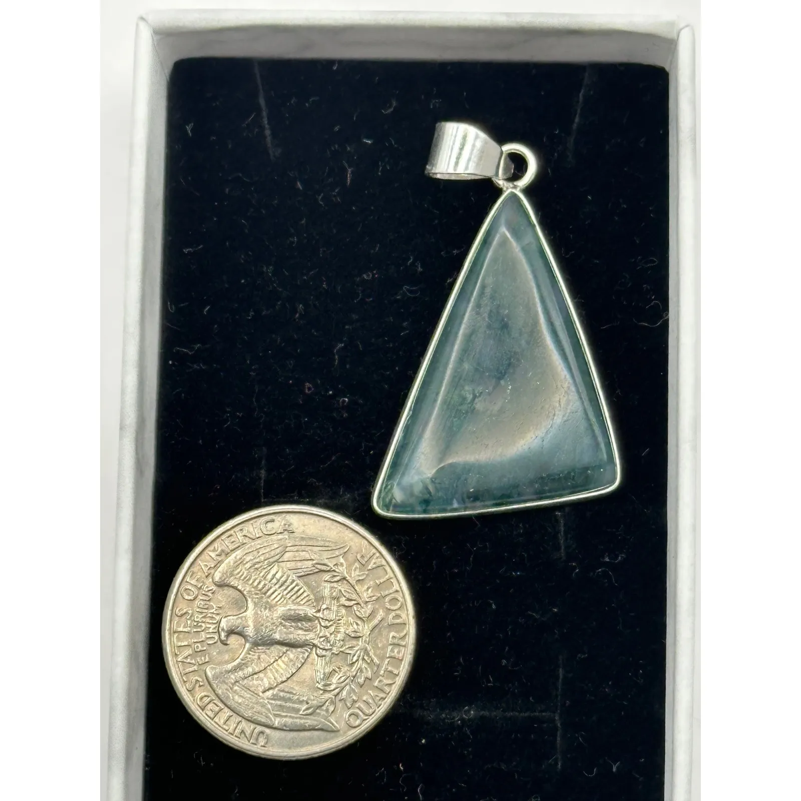 Triangle Moss Agate Sterling Silver Handmade Pendant - Image 7