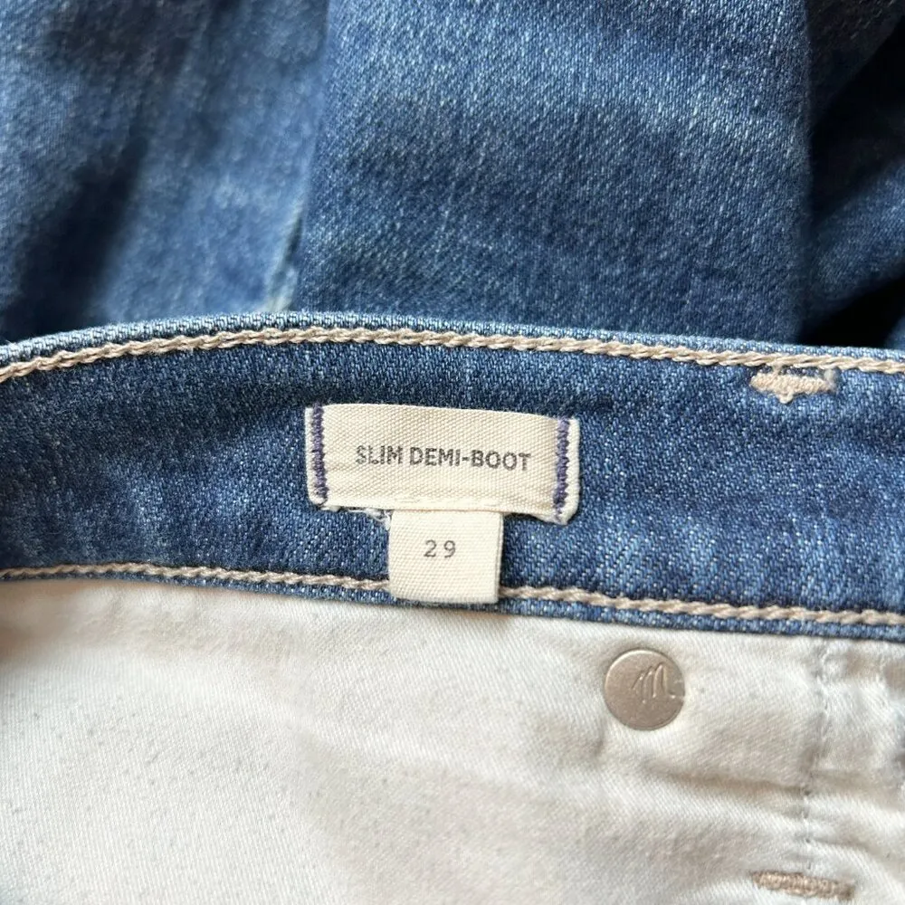 Madewell Dark Wash Slim Demi Bootcut Jeans with Raw Hem Size 29 - Image 4