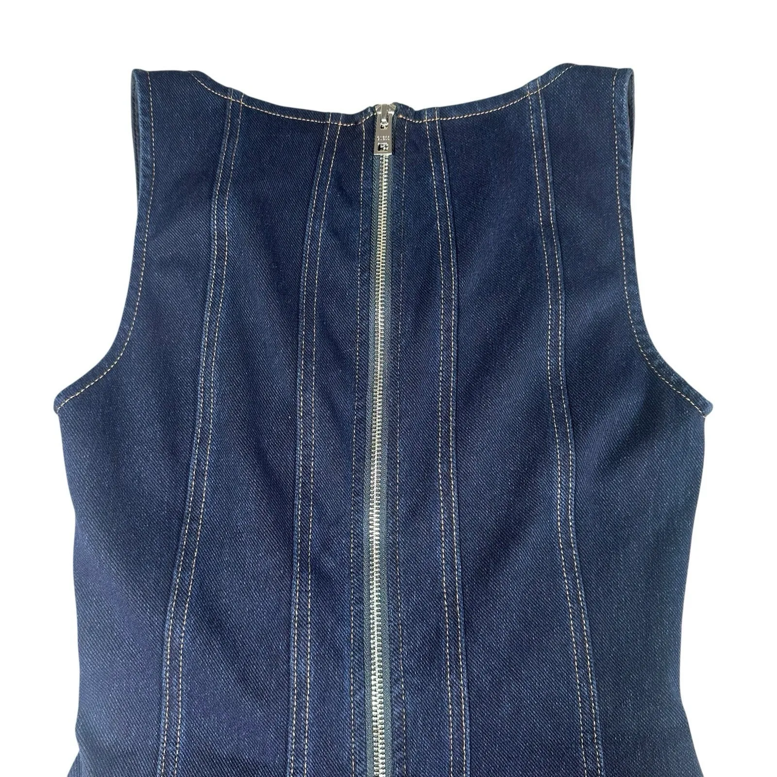 GUESS Full Back Zipper Dark Denim Bodycon Dress Womens Small Fitted Sleeveless - Image 5