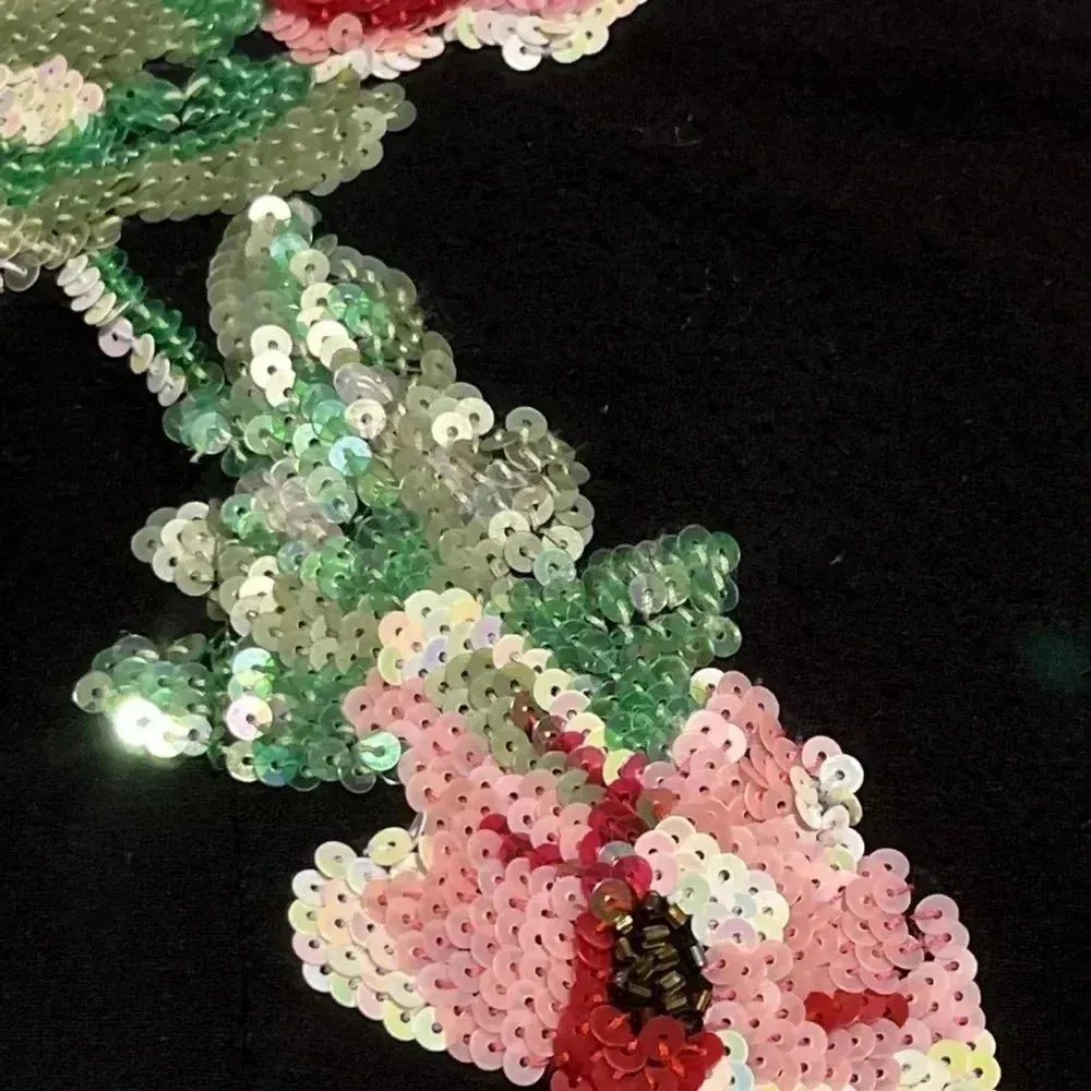 Vintage Cache Y2K Black Sequin Floral Batwing Sleeve Cocktail Dress Size M Med - Image 6