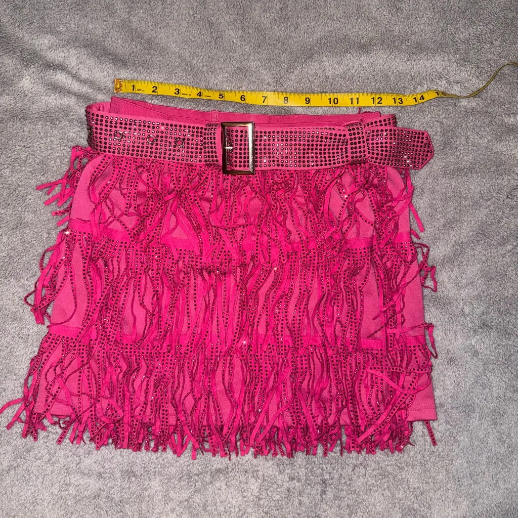 Hot pink fringe rhinestone skirt size small - Image 4