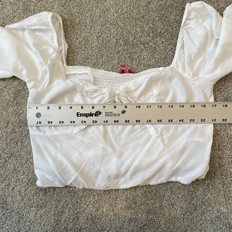 Guess large knot front balloon puff sleeve crop top blouse TLS1 2862 - Image 3