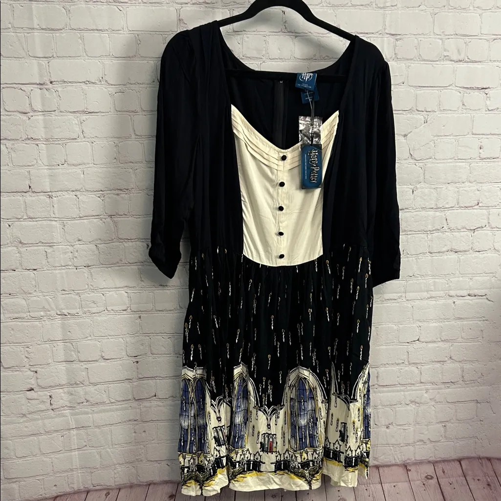 Harry Potter x Hot Topic RARE great hall border mid length skater dress Black Size 14 - Image 3