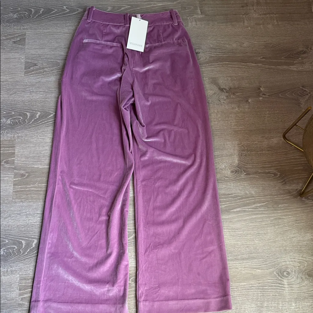 NEW Wildfang The Empower Velvet Wide Leg Trouser In Mauve 6 Purple - Image 3