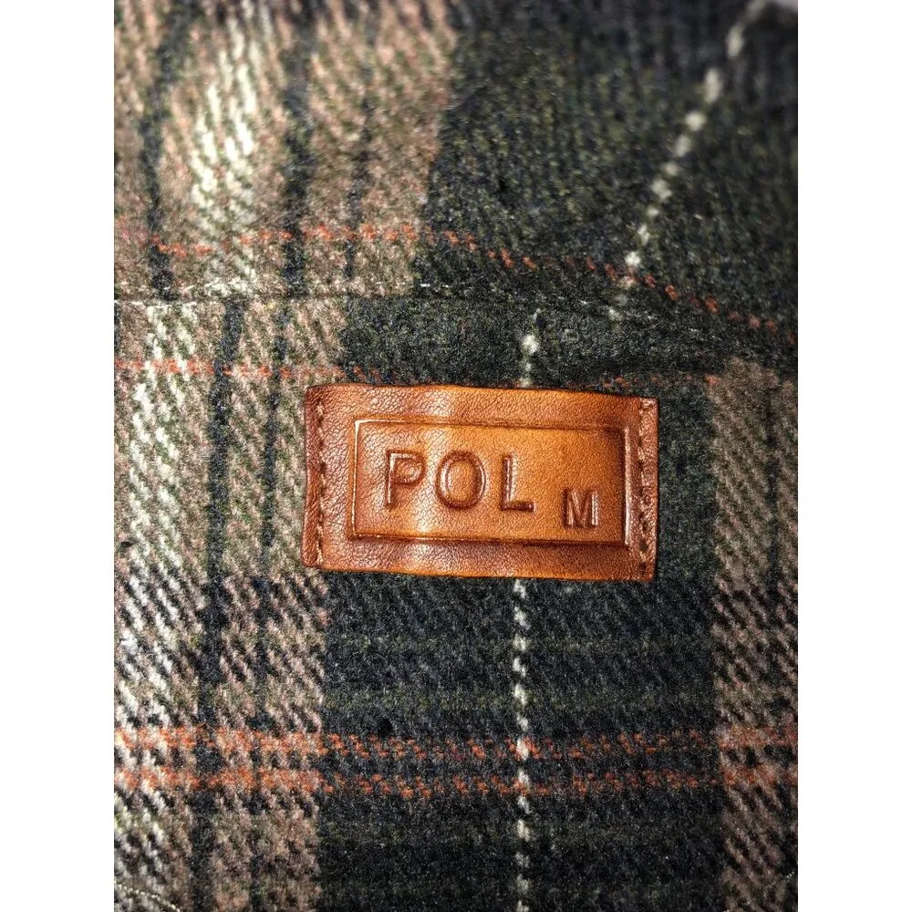 POL Plaid Button Up Jacket Size M Frayed Distressed Hem Green Flannel Pockets - Image 4