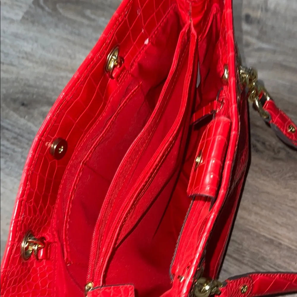Liz Claiborne Red Crocodile-Embossed Purse/Tote Bag - Image 6