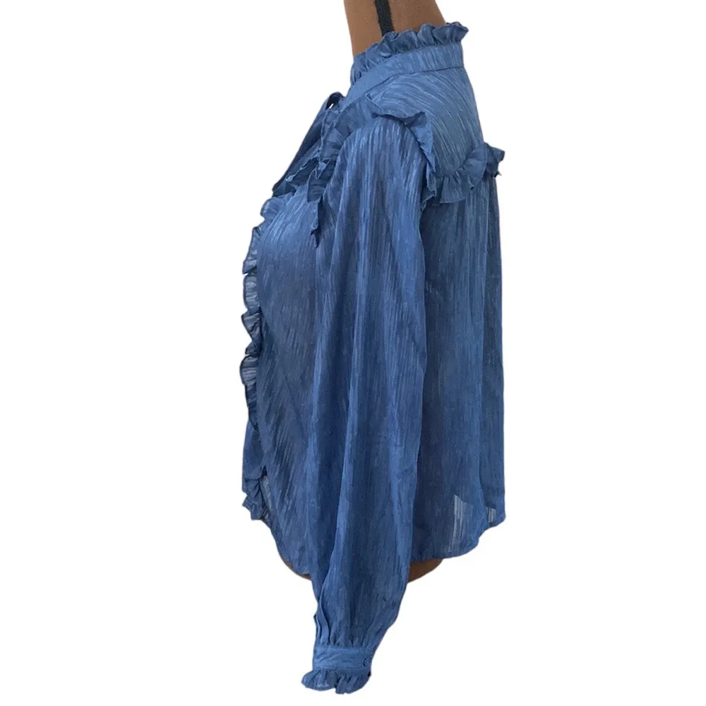 Lost + Wander textured ruffled front tie Victorian style blouse size S - Image 3