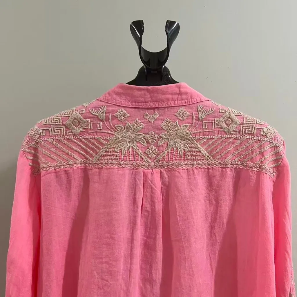 NWOT JOHNNY WAS Ramie Embroidered Floral Kimono Sleeve Bohemia SHIRT Blouse Sz L - Image 10