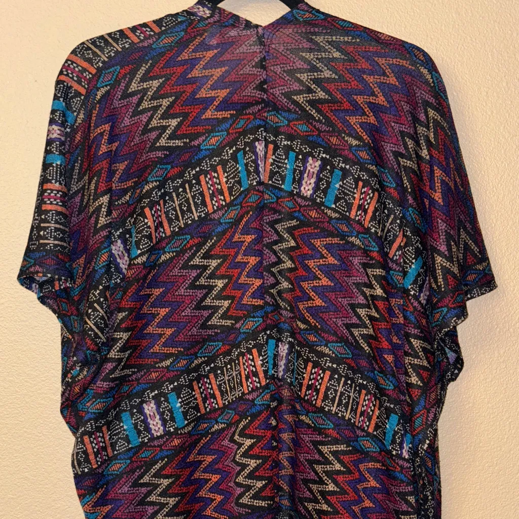 Meraki Multicolor BLACK Patterned Kimono Sweater Poncho Size LARGE Lace Fringe - Image 10