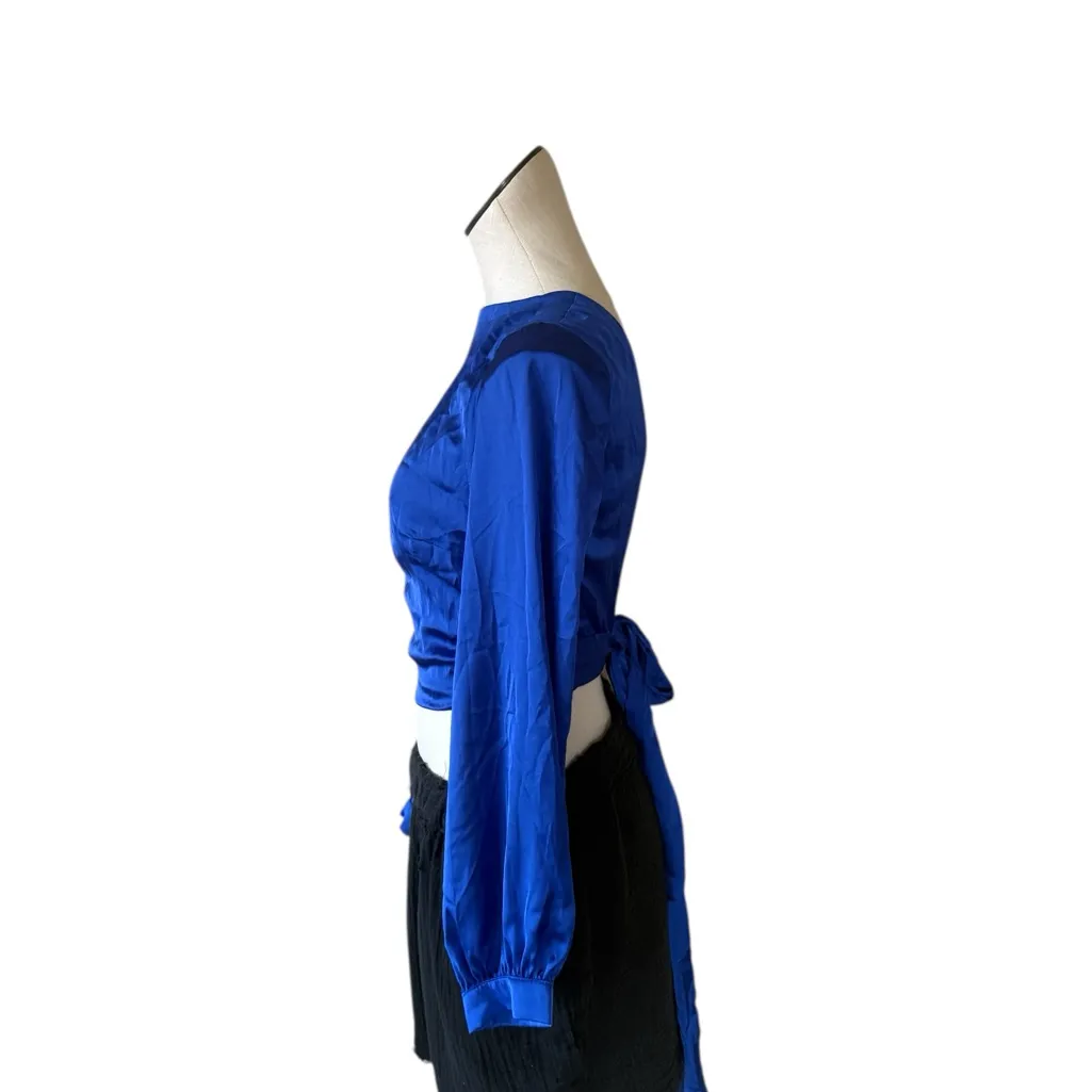 NWOT ZARA OPEN BACK SATIN EFFECT BLOGGERS FAVE ROYAL BLUE CROP TOP - Image 4