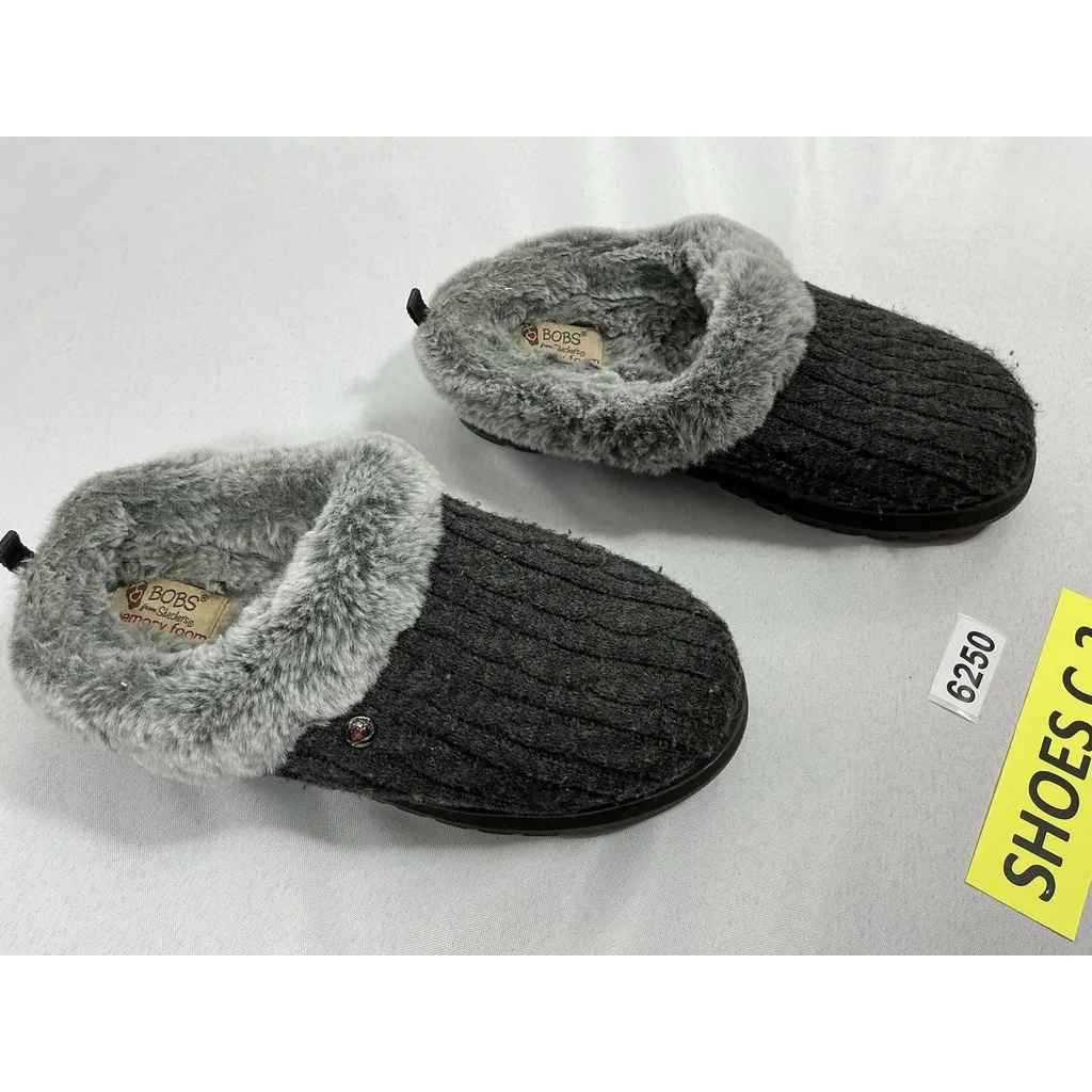 Womans Bobs By Sketchers Slip On Slide Slippers 7 Gray Lined Memory Foam - Image 2
