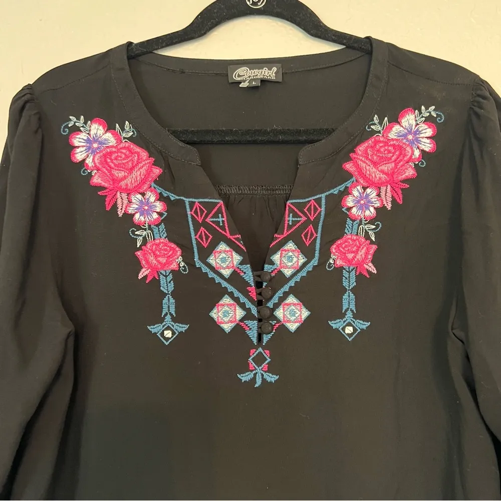 COWGIRL HARDWARE Black Embroidered Floral Western Dress  Womens LARGE #111 - Image 10
