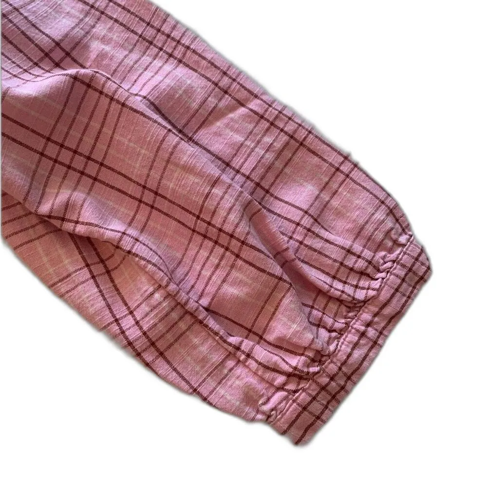 LC Lauren Conrad | Pink Plaid Gingham Peasant Blouse Button Ruffle Size Small - Image 8