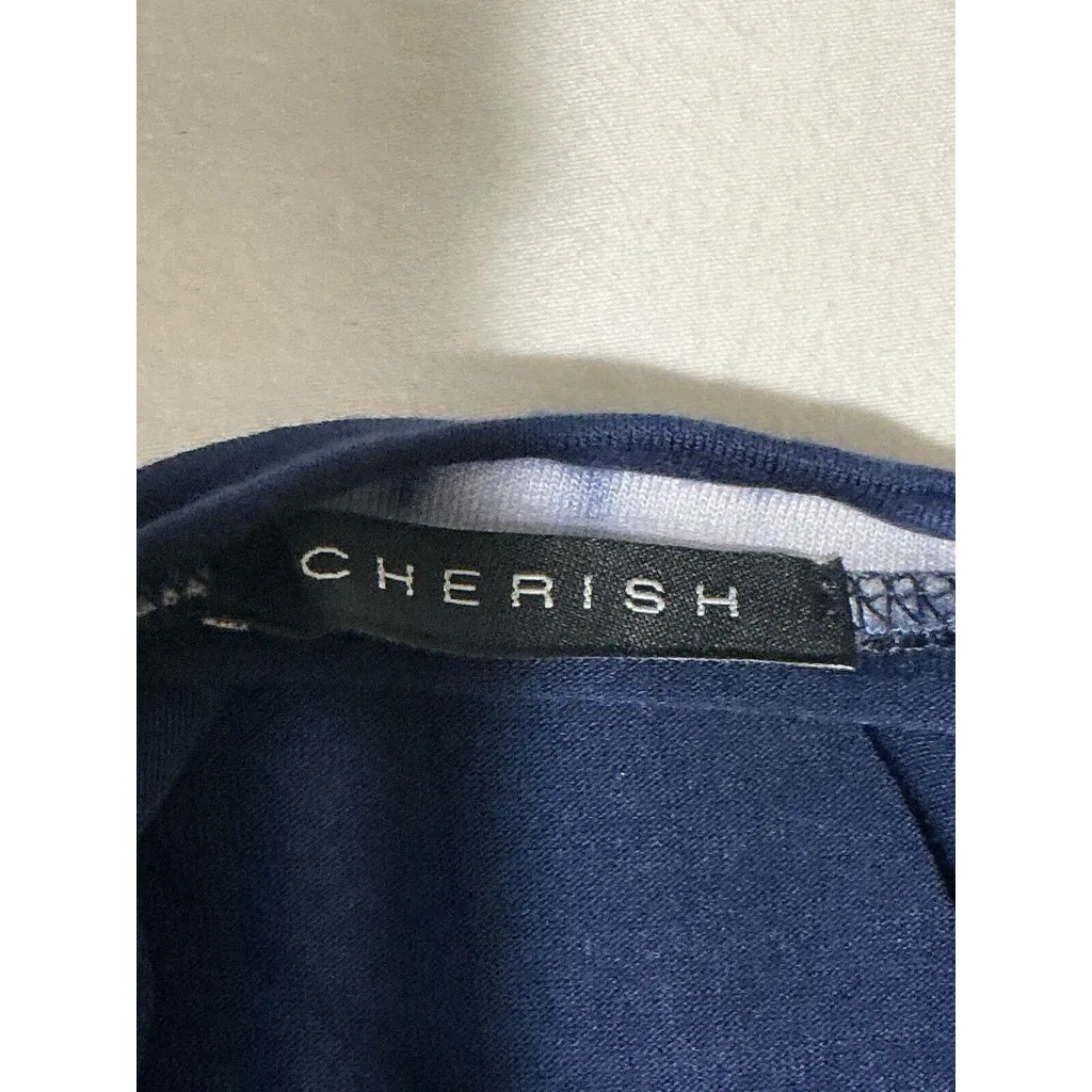 Womans Cherish Medium Blue White Tye Dyed Long Sleeve Cold Shoulder Blouse Flowy - Image 4