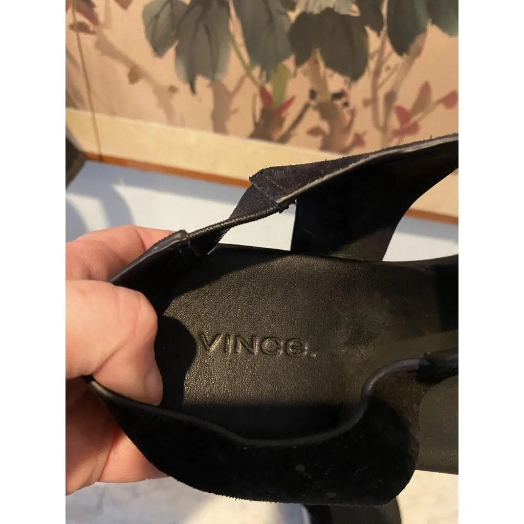 Vince Flint Shoes Womens Size 7.5 Black Suede Thong Sandals Espadrille Flat - Image 4