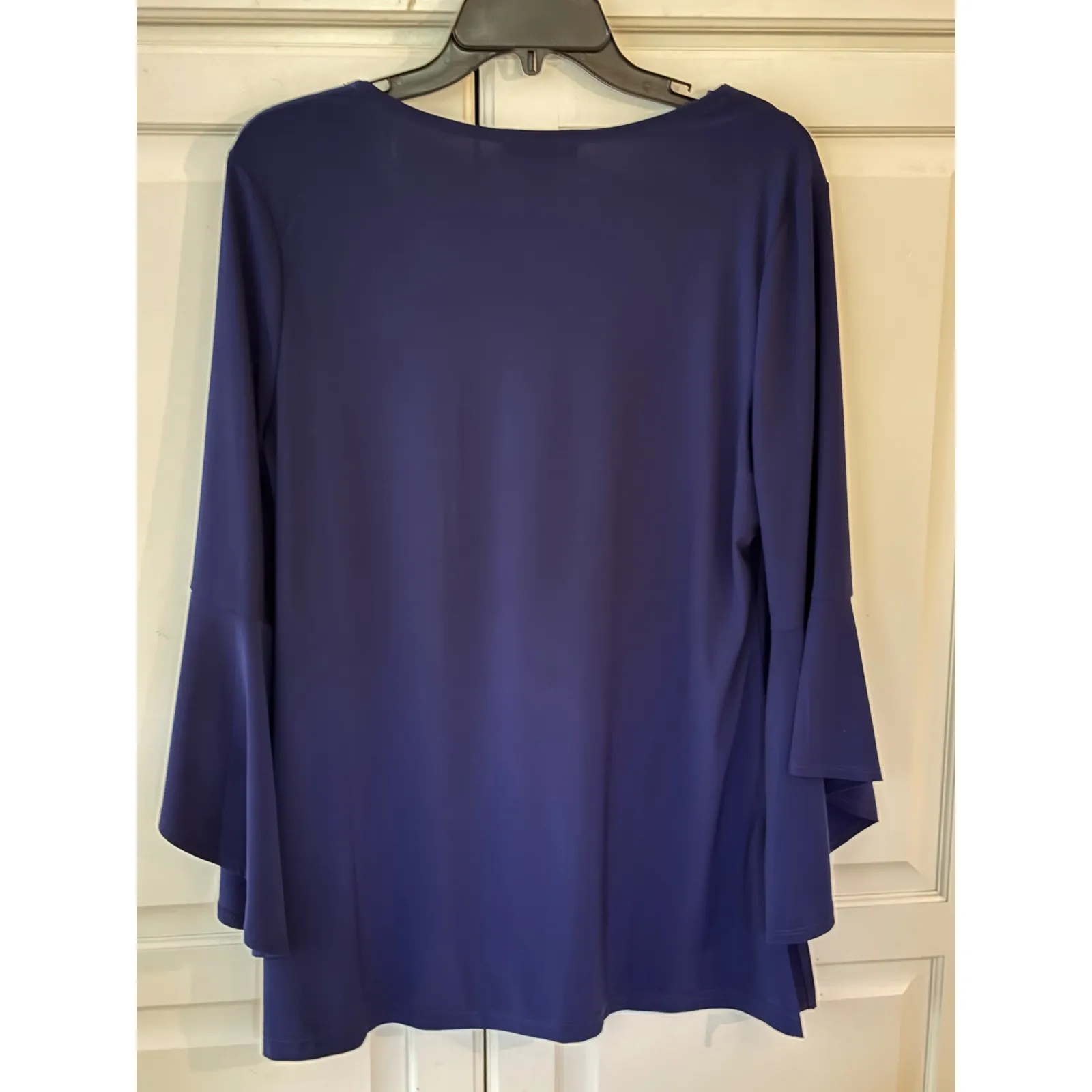 Slinky Brand Navy Blue Bell Sleeve‎ Scoop Neck Tunic Top Women's Size M - Image 4