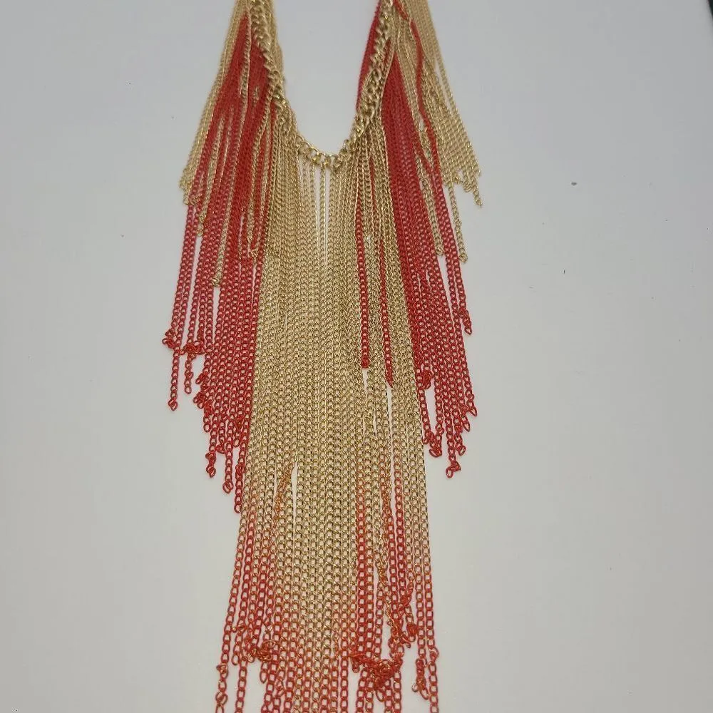 Gennaro Boho Bib Fringe Necklace Gold - Image 3