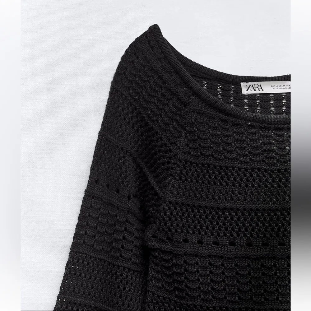 Zara NWT black knit crochet mini dress / cover up - Image 3